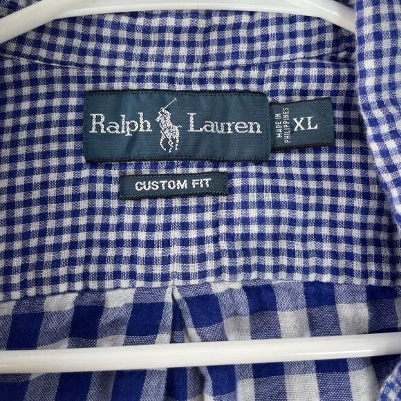 Ralph Lauren Men's XL Button Down Shirt L/S Cotton Blue Gingham 2-Ply - Picture 4 of 4